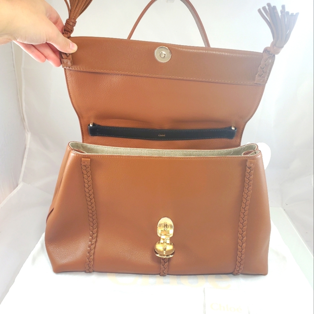 NWT$3,650 CHLOÉ Penelope Large Caramel Brown Leather Shoulder Bag - Picture 10 of 16